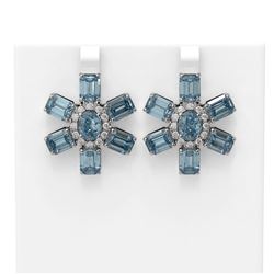 31.19 ctw Blue Topaz & Diamond Earrings 18K White Gold