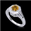 Image 1 : 0.84 ctw Intense Fancy Yellow Diamond Art Deco Ring 18K White Gold