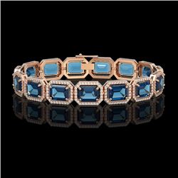 35.61 ctw London Topaz & Diamond Micro Pave Halo Bracelet 10K Rose Gold