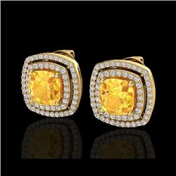 3.55 ctw Citrine And Micro Pave VS/SI Diamond Earrings 18K Yellow Gold