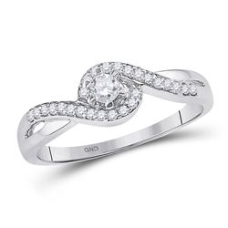 10kt White Gold Round Diamond Solitaire Swirl Promise Bridal Ring 1/5 Cttw