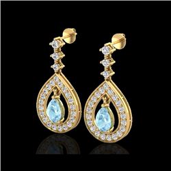 2.25 ctw Aquamarine & Micro Pave VS/SI Diamond Earrings 14K Yellow Gold