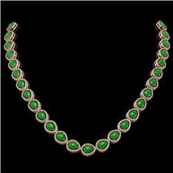 29.73 ctw Jade & Diamond Micro Pave Halo Necklace 10K Yellow Gold
