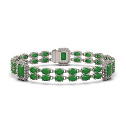 13.9 ctw Jade & Diamond Bracelet 14K White Gold
