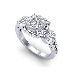 1.01 ctw VS/SI Diamond Solitaire Art Deco 3 Stone Ring 18K White Gold