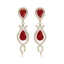 16.57 ctw Designer Ruby & VS Diamond Earrings 18K Yellow Gold