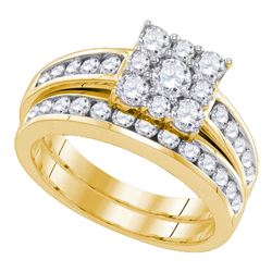 14kt Yellow Gold Round Diamond Halo Bridal Wedding Engagement Ring Band Set 1-1/2 Cttw