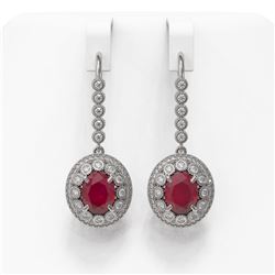 9.25 ctw Certified Ruby & Diamond Victorian Earrings 14K White Gold