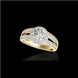 1.6 ctw Certified Diamond Solitaire Halo Ring 10K Yellow Gold