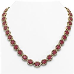 71.87 ctw Ruby & Diamond Micro Pave Halo Necklace 10K Yellow Gold