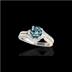1.6 ctw SI Certified Fancy Blue Diamond Bypass Ring 10K White & Yellow Gold