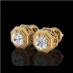 1.07 ctw VS/SI Diamond Solitaire Art Deco Stud Earrings 18K Yellow Gold
