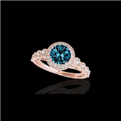 1.50 ctw SI Certified Fancy Blue Diamond Solitaire Halo Ring 10K Rose Gold