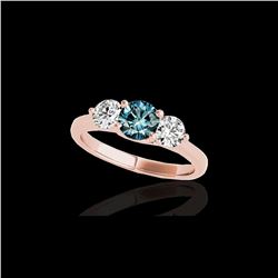 2 ctw SI Certified Fancy Blue Diamond 3 Stone Ring 10K Rose Gold