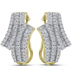 14kt Yellow Gold Round Baguette Diamond Bypass Hoop Earrings 1.00 Cttw