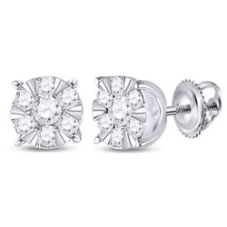 14kt White Gold Round Diamond Fashion Cluster Earrings 1/4 Cttw