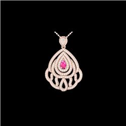 2 ctw Pink Sapphire & Micro Pave VS/SI Diamond Necklace 14K Rose Gold
