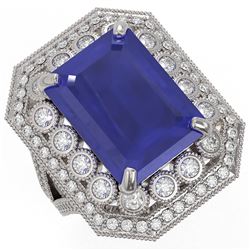16.44 ctw Certified Sapphire & Diamond Victorian Ring 14K White Gold