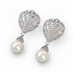 4.5 ctw Diamond and Pearl Earrings 18K White Gold