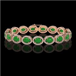 21.78 ctw Jade & Diamond Micro Pave Halo Bracelet 10K Rose Gold