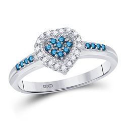 14kt White Gold Round Blue Color Enhanced Diamond Heart Cluster Ring 1/4 Cttw
