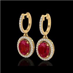 4.25 ctw Ruby & Micro Pave VS/SI Diamond Earrings Halo 18K Yellow Gold
