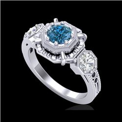 1.01 ctw Fancy Intense Blue Diamond Art Deco Ring 18K White Gold