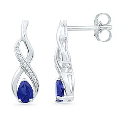 10kt White Gold Pear Lab-Created Blue Sapphire Diamond Stud Earrings 1.00 Cttw