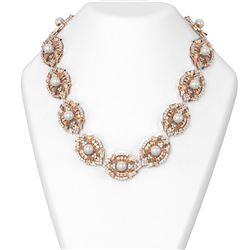 21.78 ctw Diamond and Pearl Necklace 18K Rose Gold
