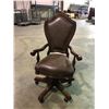 Image 3 : DARK WOOD 7 DRAWER EXECUTIVE INLAID DESK WITH LEATHER WOOD FRAMED MOBILE OFFICE CHAIR
