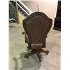 Image 4 : DARK WOOD 7 DRAWER EXECUTIVE INLAID DESK WITH LEATHER WOOD FRAMED MOBILE OFFICE CHAIR