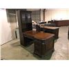 Image 2 : DARK WOOD 6 DRAWER EXECUTIVE INLAID PARTNER DESK WITH 2 DOOR HUTCH &  LEATHER  WOOD FRAMED MOBILE