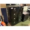 Image 1 : 2 BLACK 4 DRAWER FILE CABINETS, 2 GLASS / WOOD 24" DOORS & 2 GLASS / METAL 36" DOORS