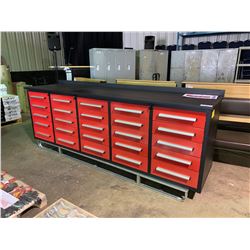 2020 RED STEELMAN 10FT WORK BENCH WITH 25 DRAWERS, 113W X 29 X39"H DRAWERS WITH LOCK AND ANTI-SLIP