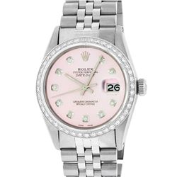 Rolex Mens Stainless Steel Pink Diamond 36MM Datejust Wristwatch