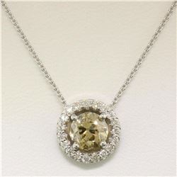 14k White Gold GIA 1.41 ctw Fancy Brownish Yellow Round Diamond Pendant w/ Halo