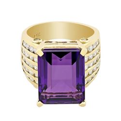 14KT Yellow Gold 13.67 ctw Amethyst and Diamond Ring