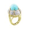 Image 4 : David Webb 3.20 ctw Diamond and Turquoise Ring - 18KT Yellow Gold and Platinum