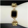 Image 6 : Retro Vintage 14kt Green and Rose Gold Black Onyx and Open Leaf Link Bracelet