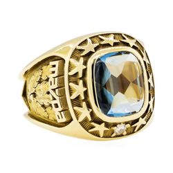 3.00 ctw Blue Topaz and Diamond Mazda Company Ring - 10KT Yellow Gold