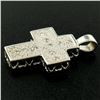 Image 2 : 14K White Gold Petite .20 ctw Round Pave Set Diamond Textured Cross Pendant 2.43