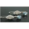Image 3 : 18K Solid White Gold Dangle Drop Earrings w/ an Oval Diamond & Pear Aquamarine