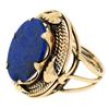Image 3 : Antique 14kt Rose Gold Oval Lapis Ring w/ Twisted Wire and Leaf Halo