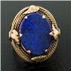 Image 5 : Antique 14kt Rose Gold Oval Lapis Ring w/ Twisted Wire and Leaf Halo