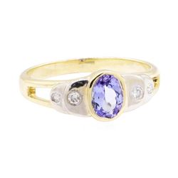 0.86 ctw Tanzanite And Diamond Ring - 14KT Yellow And White Gold