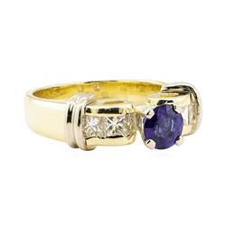 1.67 ctw Blue Sapphire And Diamond Ring - 14KT Yellow And White Gold