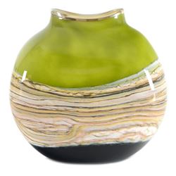 "Lime Flat Vessel" Hand Blown Glass Vase Sculpture, Hand Signed by GartnerBlade Glass.