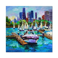 Yana Rafael "City Boat Slip" Hand Signed Original Painting on Canvas with COA