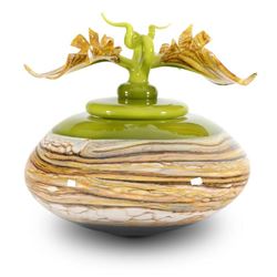 "Small Lime Covered Bowl" Hand Blown Glass Bowl Sculpture, Hand Signed by GartnerBlade Glass.