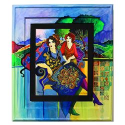 Patricia Govezensky- Original Watercolor with Hand Painted Frame "Milana & Bria"